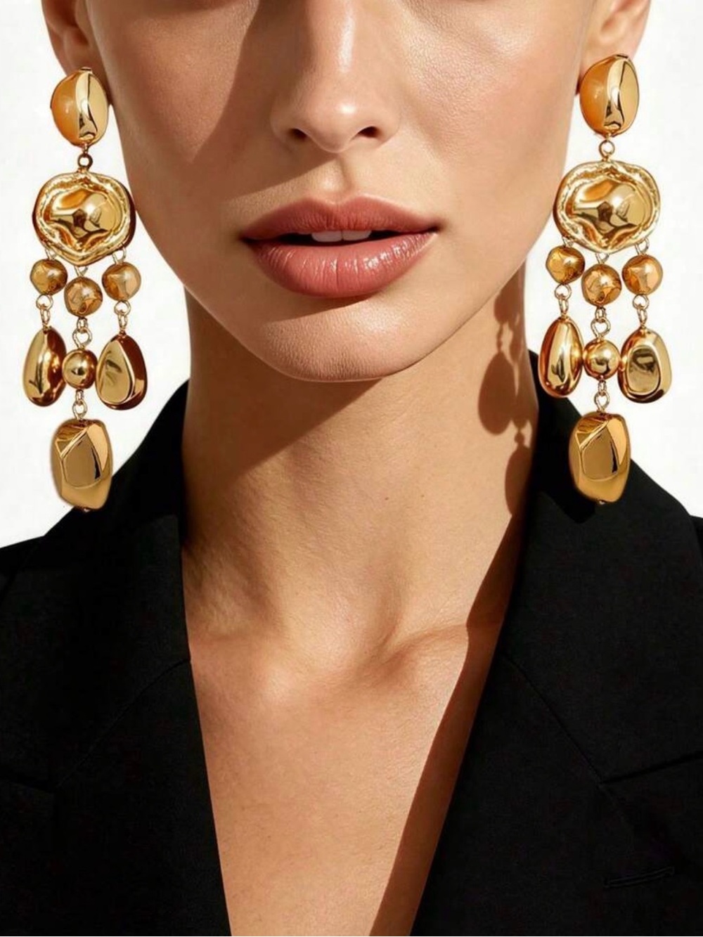 Gold Statement Drop Earrings – Elegant Chunky Dangle Earrings